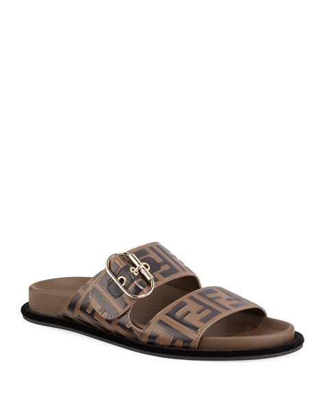 woman fendi leather ff slide sandals|fendi sandals for women.